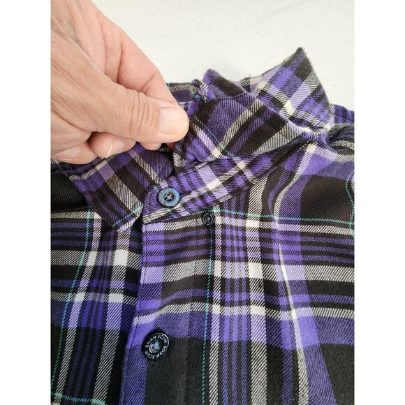 Born Scum Bottom Feeder Shirt Mens Medium Purple Black Plaid Flannel Button Down - Picture 5 of 16